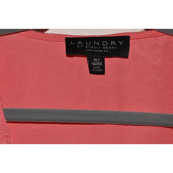 LAUNDRY SHELLI SEGAL NEW $70 Pink Ruffle V-Neck Button Up Blouse Tie Bottom XL - Picture 3 of 3